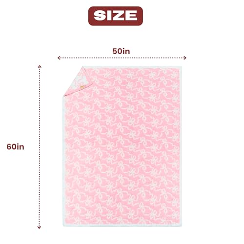 Image of Bow Blanket Pink Bows Soft Throw Blanket Reversible Premium Cozy Fabric for Best Comfort - for Infant,Toddler,Newborn,Nursery,Girl,Throw,Crib,Stroller,Gift (Pink Bows Teddy, 50x60 in)
