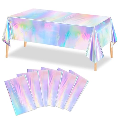 XZMCAT Lot de 6 nappes holographiques Laser 137 x 274 cm – Nappe en Plastique imperméable à pour fête, Anniversaire d'enfants Filles, Nappe de Table à bière, en Papier pour Mariage, Pique
