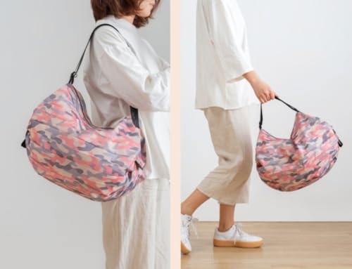 Foldable travel bag, one shoulder portable, thick and large size for grocery shopping, lightweight and durable, large capacity design, multi-purpose storage bag (powder camouflage)3