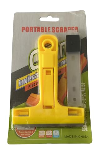 Image of Inditrust Razor Portable Scrapper and 3 Blade with ABS Plastic Handle Tool to Remove Silicone & Paint Stains Floor Tile Grout Remover Mirror Glass Window Cleaning Device Wiper Scraper, Yellow