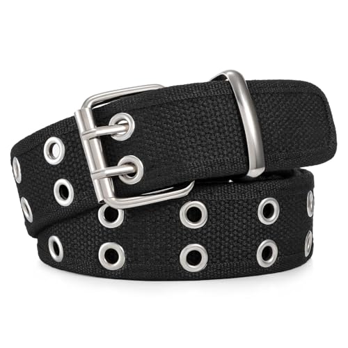 Image of WHIPPY Canvas Double Grommet Belt Unisex Casual Double Prong Belt for Men Women for Jeans Pants