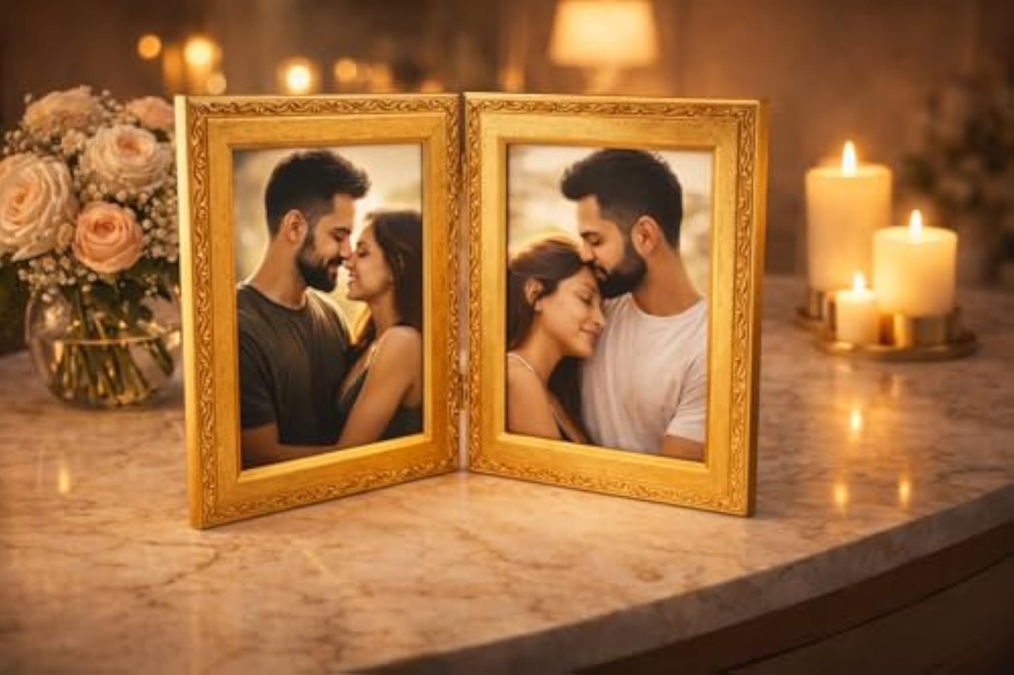5x7 Golden Double Hinged Photo Frame for Table