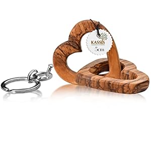 KASSIS Olivenholz – Schlüsselanhänger Herzen für Brautpaar, zum Valentinstag, Jubiläum, Hochzeitstag, Geburtstag…