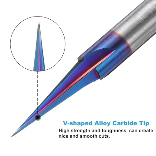 Fraise carbure nano-revêtue uxcell à rainure en V 15° pour pointe CNC robuste - 4