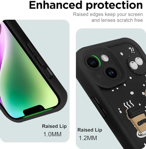 Image of SHINESTAR Back Cover for iPhone 14 Plus - 3D Cartoon Coffee & Eyes Design | Soft Silicone Shockproof Case with Full Camera Protection | Cute & Playful Phone Cover - Black