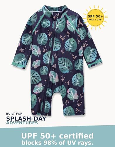 Image of VAENAIT BABY Zip & Snap Rash Guard Swimsuit, UPF 50+ One-Piece Long Sleeve Swimwear, Quick Dry Infant Beach Suit for 0~2T