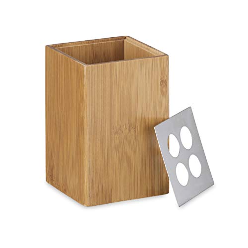 Set de baño de bambú con dispensador de jabón y porta cepillos de dientes de 4 piezas 7