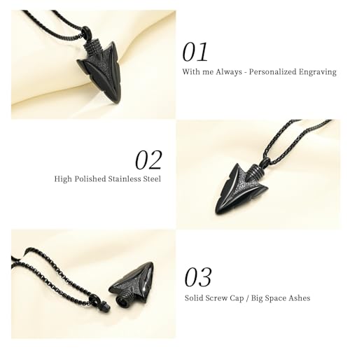 Stainless Steel Urn Necklace for Men - Arrowhead Memorial Pendant Cremation Ash Jewelry Bereavement Keepsakes Gift for Loss of a Loved One3