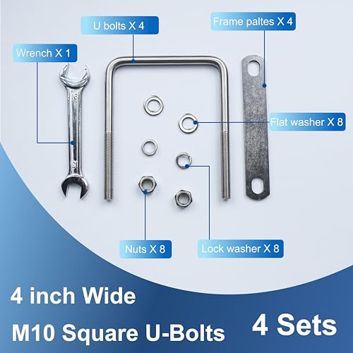 Image of 4 Pcs M10 Square U Bolts 4 Inch Wide, 3 /8 inch x 4 inchW x 5 inch L