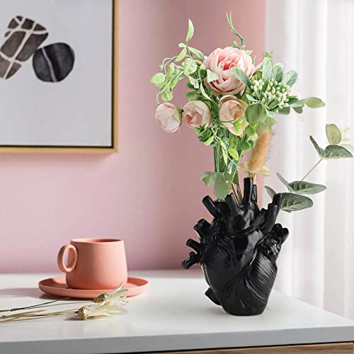 Manmaohe Black Anatomical Heart Vase Resin Flower Pot Desktop Ornament Heart Shaped Vases For Flowers Heart Sculptures Home Decor thumb #2