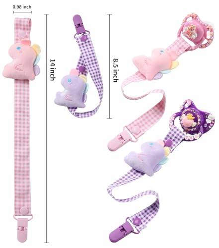 Image of CutiePlusU Pacifier Clip Big Size Anyard Holder Clips 2 Pack Pink Purple