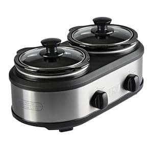 TRU Double Slow Cooker by Select Brands - Double Buffet Server for Parties, Holidays & Gatherings - Double Slow Cooker Buffet Server - 2 Inserts, Each 1 1/4 Quarts TRU Double Slow Cooker by Select Brands Double Buffet Server for Parties Holidays Gatherings Double Slow Cooker Buffet Server 2 Inserts Each 1 14 Quarts