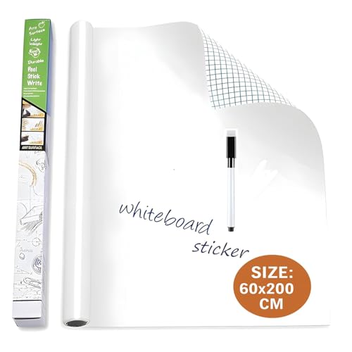 Image of YAJNAS 60x200 CM Whiteboard Sticker for Kids, Home, School & Office, Self-Adhesive Removable, Waterproof White Board Sticker Perfect for Writing & Drawing on Smooth Surfaces -2 x 6.5 Ft