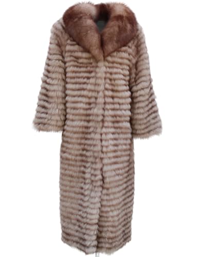 Women's Genuine Stripe Fox Fur Knitted Coat Fuzzy Outerwear Luxury Furry Clothes 110Cm-120CM