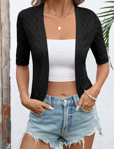 LOMON Womens Cropped Cardigan Short Sleeve Bolero Shrug Sweater Open Front Lightweight4