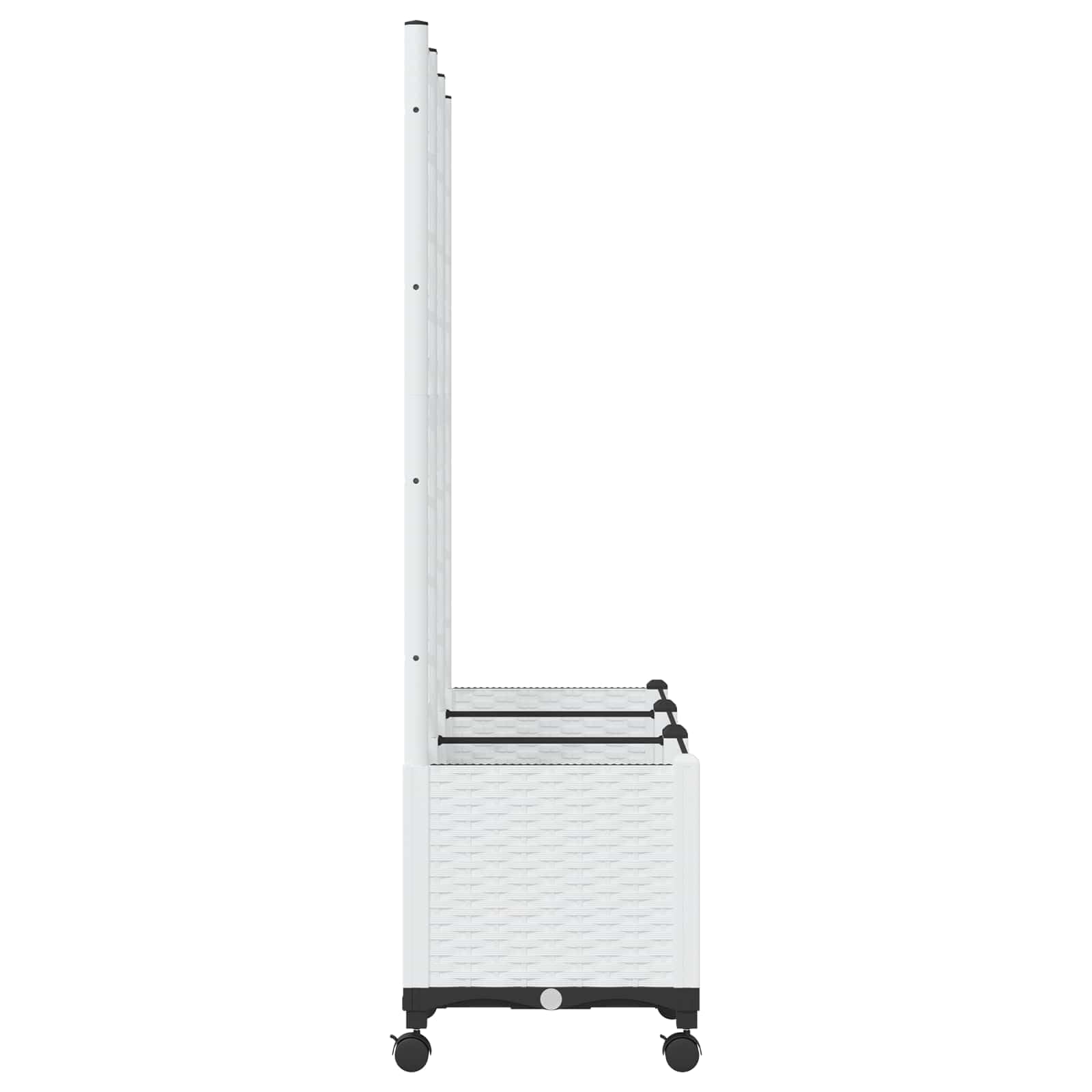 Biały pojemnik na rośliny ze kratką i kółkami 120 x 40 x 146 cm PP Outdoor Garden Flower Pot z drenażem do balcony patio, podwórka i użytku wewnątrz