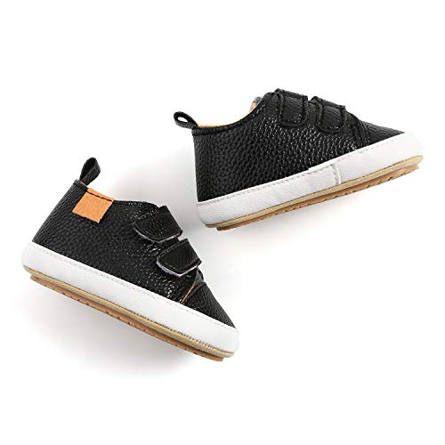 Image of SOFMUO Baby Boys Girls High Top Ankle PU Leather Sneakers Soft Rubber Sole Infant Moccasins Newborn Oxford Loafers Anti-Slip Toddler Wedding Uniform Dress Shoes