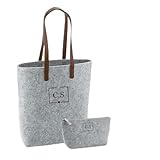 Worfull Regalos Bolso con neceser - regalo personalizado para mujer - iniciales - idea original, cumpleaños, shopper fieltro - bolso ecologico personalizado