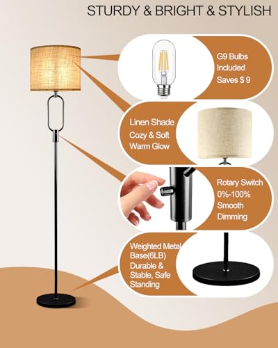 Image of Lightdot 68IN Black Floor Lamp Dimmable Linen Shade LED Floor Lamps with 3000K Soft Warm White for Wedding /Party, Modern Tall Lamp for Living Room /Bedroom (Bulbs Included)