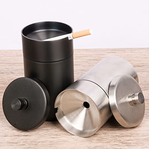 2 Pcs Car Ashtray With Lid Smell Proof For Cigarette Weed Ash And Butts Suit For Car Cup Holder,304 Stainless Steel Ash Tray Unbreakable Rust Free Windproof Ashtrays For Car Home Office #TOP5