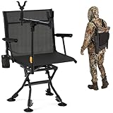 JFHID 360° Silent Swivel Hunting Blind Chair with Gun Rest, Adjustable Shooting Rail, Telescopic Legs, All-Terrain Duck Feet, Mesh Backrest, Cup Holder, 330 lb Capacity, Deer Dove Turkey Ground
