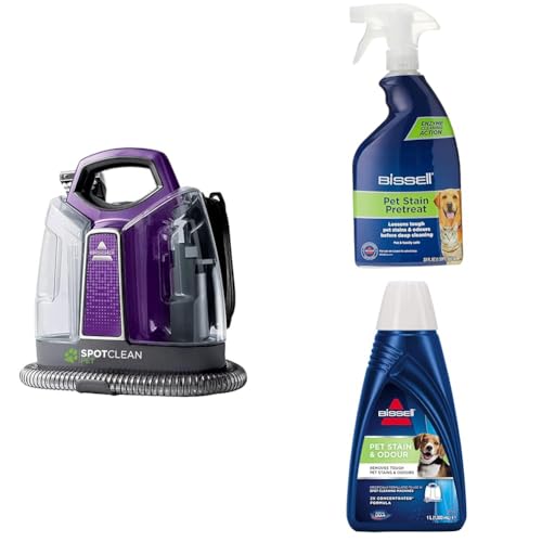 Image of BISSELL SpotClean Pet | Portable Carpet Cleaner | Clean Carpets, Stairs, Upholstery, Car Seats | 36982 & Pet Stain & Odour Formula | 1085N | 1L & Pre-Treat Pet | 1137E