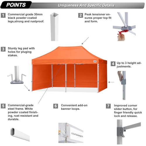 Image of ABCCANOPY Commercial Pop Up Canopy Tent with Sidewalls 10X20,Orange