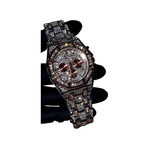 Men's Womens Hexagonal 2 Tone Gold Dial Wrist Band Luxury Diamond Watch Iced Bracelet Baguette Round Dial Hip Hop Rapper Choice Watch, Iced-Out Watch Oblong Wristwatch Crystal Quartz Bust Down Watch Cover