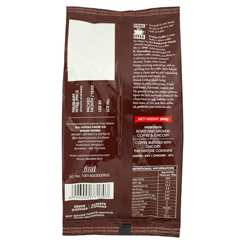Image of Cothas Deccan Brew Strong Filter Coffee Powder | Roasted & Blended Signature Mix of 53% Coffee & 47% Chicory | Traditional South Indian | Rich Aroma & Strong Taste | 200g Pack