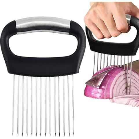 FATUXZ Onion Holder for Slicing,Tomato Slicer for Home Use Tool,Stainless Steel Onion Slicer Holder Chopper,Food Slicer Assistant Tool, Guide for Onion Cover