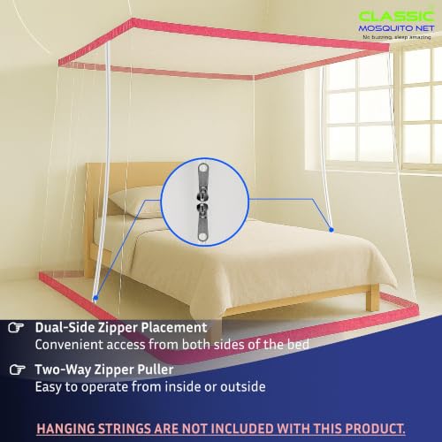 Image of Classic Mosquito Net for King Size Bed with Double Zipper | Folding Machardani | Strong Polyester Breathable Mesh 4 x 6.5 ft | Easy Entry /Exit, Lightweight, for Home, Travel & Daily use - Pink
