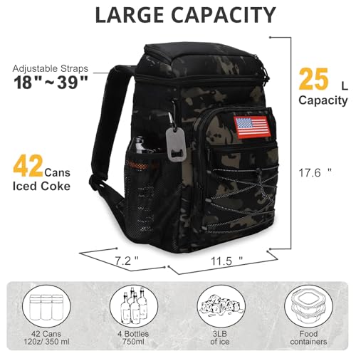 Image of 25L Insulated Cooler Backpack Water-Resistant Molle Cooler Bag for Camping