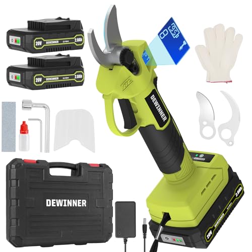 DEWINNER 20V Electric Pruning Shears, Brushless Electric Scissors with SK5 Blades, Cordless Garden Pruners with 2PCS 2.0Ah Li-ion Battery, Max 25mm, 2 Cutting Ranges, LCD Screen