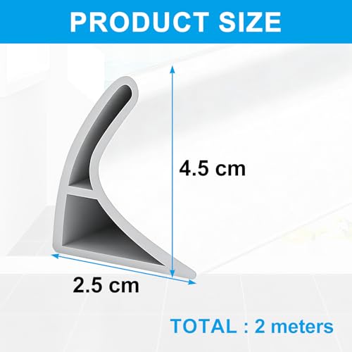 2M Schwallschutzleiste Dusche Selbstklebend, 4,5cm Höhe Wasserstopper Dusche, Silikon Wasserstopper Dusche, Duschschwelle für Duschabtrennung Küche 360° Biegbar Badezimmer Bodendichtung (3cm x 4,5cm)