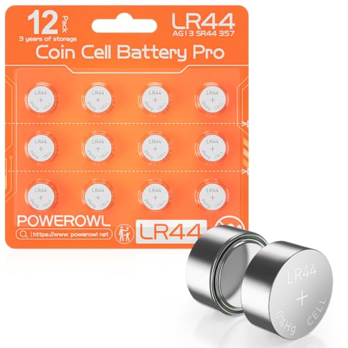 Pilas LR44, POWEROWL Paquete de 12 Pilas de Botón LR44 AG13 A76 SR44 1.5V Alcalina