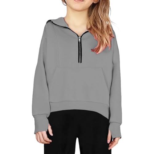 Girls Half Zip Hoodies Long Sleeve Thumb Hole Casual Sweatshirts Fleece Lined Pullover with Pockets Tween Clothes3