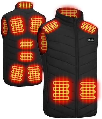 joyvio Herren Beheizbare Weste for Winter: USB Beheizbare Jacke for Outdoor - 11 Zonen Heizweste für Motorrad Angeln Skifahren Laufen Golf Wandern Reiten (Batterie Nicht Enthalten)