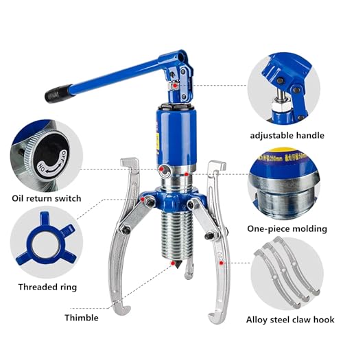 Extractor de engranajes hidráulico de 10T/22000 libras, 2 o 3 mandíbulas ajustables vertical y horizontal, extensión máxima de 25 cm, rodamiento para tirar de cubos (50T/10000 libras)