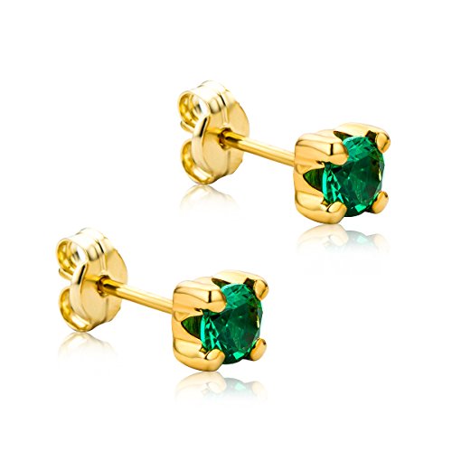Orovi Bijoux Femme, Boucles d'Oreilles Solitaires en Or Jaune avec Émeraude Clou d'Oreilles 9 Kt / 375 Or