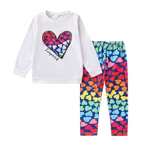 Image of Kids Toddler Girl Clothes Heart Letter Print Long-sleeved round collar top+Letter Print Pants Outfits Set