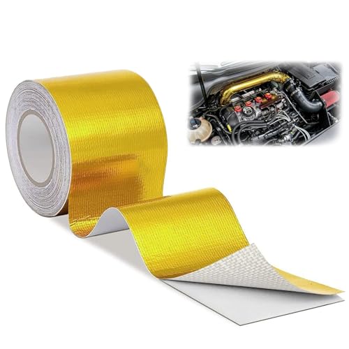 Jortmrd 10m x 5cm Cinta Anticalorica Escape Aluminio Autoadhesiva Cinta Reflectante de Calor Dorada Cinta de Protección Térmica para Escape Para Auto Coche Motocicleta Pipa de Escape