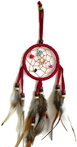 Moose546 Red Dream Catchers Hanging Ornaments with Feathers and Beads 2.5" Diameter