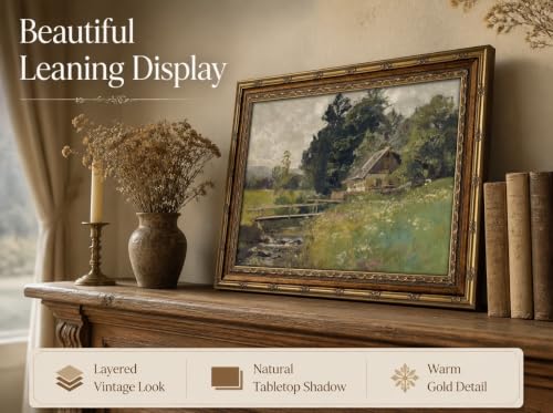 ApexBlume Vintage Gold Framed Landscape Wall Art Riverside Houses Prints - image 5
