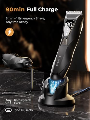 Image of Body Hair Trimmer for Men: Pubic Hair Trimmer with Wireless Charging & 4000K LED Display, Waterproof Wet Dry Body Groomer for Face Legs, 90Min, Ceramic Blade
