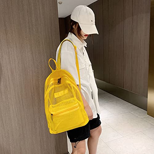 MeganJDesigns Transparent Mesh Backpack Heavy Duty Semi-See Through Stadium Approved Student Backpack with Reinforced Straps (01#Yellow) - Thumbnail 3