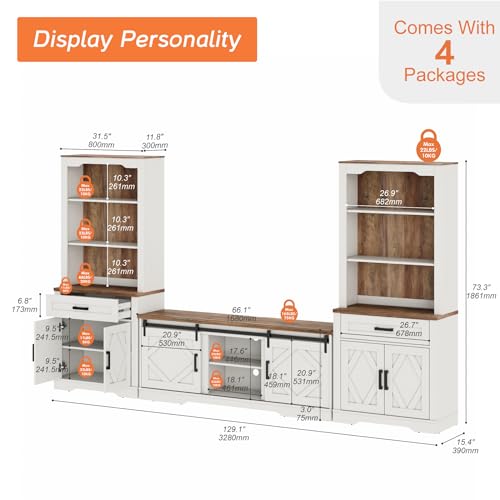 Image of WAMPAT Farmhouse Entertainment Center with Bookshelves for 75 inch TV