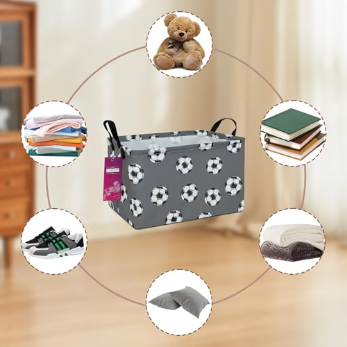 Image of Rectangular Football Storage Basket | Fabric Organizer Bin for Books,Clothes,Gifts,Perfect for Home,Office,Nursery,Shelf(Rec-grey football )