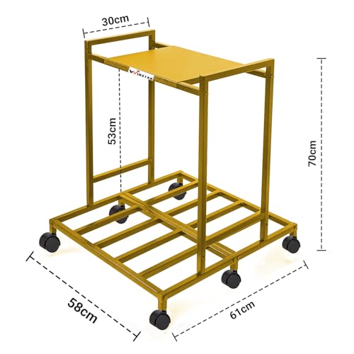 Image of WINSTAR 2-Tier UPS Rack for Home and Office | Metal Inverter Trolley with Wheels | Battery Stand for Inverter with Shelf | 2 Shelf (Double Battery Stand, Gold Color)