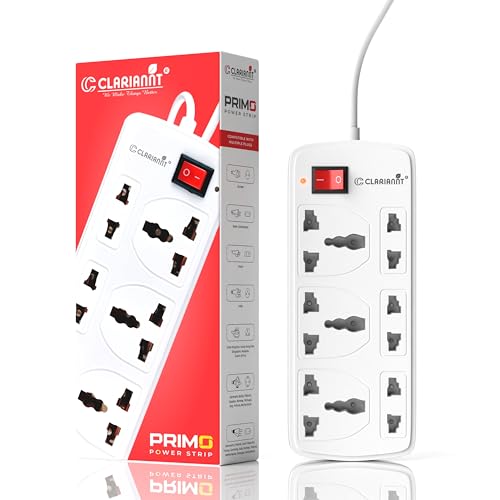 Image of Primo 6 Foot 6-Socket Extension Board - 10A 240V with Wall Hanging | Heavy Duty Copper Cord Power Strip, Multi Plug Extension Box & Spike Guard