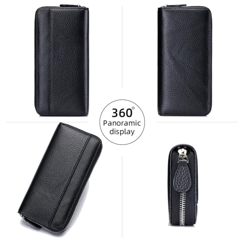 Image of RFID Blocking Womens Zipper Wallet Leather Large Capacity Billfold Clutch Zip Around Wallets for Women